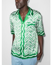 Мужская зеленая рубашка с коротким рукавом с принтом от Casablanca