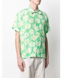 Мужская зеленая рубашка с коротким рукавом с цветочным принтом от ERL