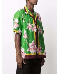 Мужская зеленая рубашка с коротким рукавом с цветочным принтом от Valentino