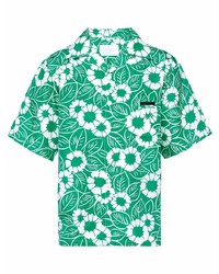 Мужская зеленая рубашка с коротким рукавом с цветочным принтом от Prada