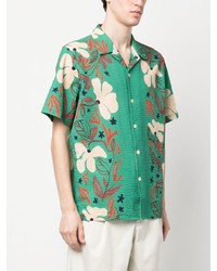 Мужская зеленая рубашка с коротким рукавом с цветочным принтом от PS Paul Smith