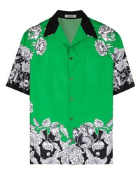 Мужская зеленая рубашка с коротким рукавом с цветочным принтом от Valentino