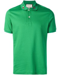 Мужская зеленая футболка-поло с вышивкой от Gucci