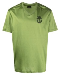 Мужская зеленая футболка с v-образным вырезом с вышивкой от Billionaire