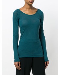 Женская зеленая футболка с длинным рукавом в горизонтальную полоску от Humanoid