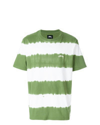 Зеленая футболка с круглым вырезом в горизонтальную полоску