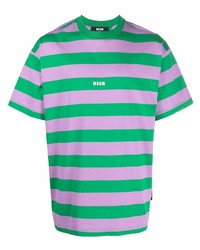 Мужская зеленая футболка с круглым вырезом в горизонтальную полоску от MSGM