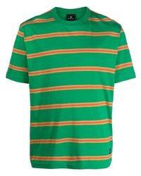 Мужская зеленая футболка с круглым вырезом в горизонтальную полоску от PS Paul Smith