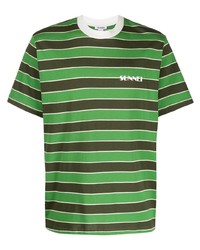 Мужская зеленая футболка с круглым вырезом в горизонтальную полоску от Sunnei