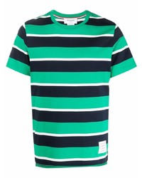 Мужская зеленая футболка с круглым вырезом в горизонтальную полоску от Thom Browne