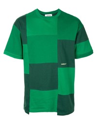 Зеленая футболка с круглым вырезом в стиле пэчворк