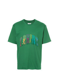 Зеленая футболка с круглым вырезом с вышивкой