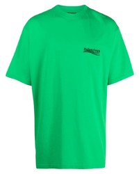 Мужская зеленая футболка с круглым вырезом с вышивкой от Balenciaga