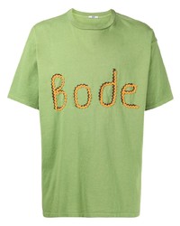 Мужская зеленая футболка с круглым вырезом с вышивкой от Bode