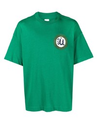Мужская зеленая футболка с круглым вырезом с вышивкой от Emporio Armani