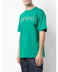 Мужская зеленая футболка с круглым вырезом с вышивкой от Supreme