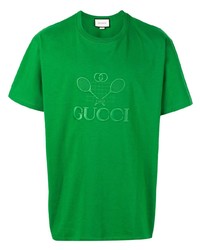 Мужская зеленая футболка с круглым вырезом с вышивкой от Gucci