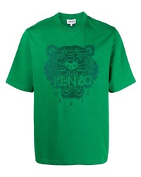 Мужская зеленая футболка с круглым вырезом с вышивкой от Kenzo