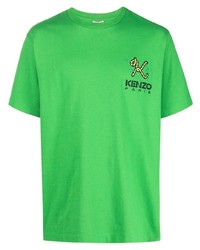 Мужская зеленая футболка с круглым вырезом с вышивкой от Kenzo