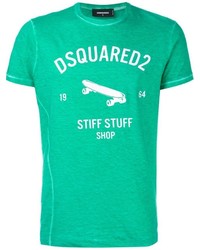 Зеленая футболка с круглым вырезом с принтом