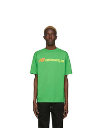 Мужская зеленая футболка с круглым вырезом с принтом от Aries