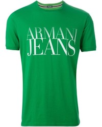 Мужская зеленая футболка с круглым вырезом с принтом от Armani Jeans