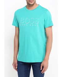 Мужская зеленая футболка с круглым вырезом с принтом от BOSS