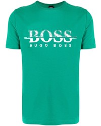 Мужская зеленая футболка с круглым вырезом с принтом от BOSS