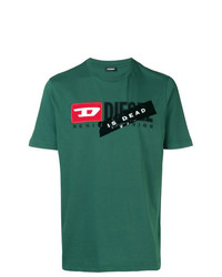 Мужская зеленая футболка с круглым вырезом с принтом от Diesel