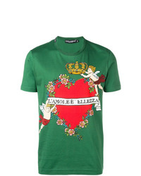 Мужская зеленая футболка с круглым вырезом с принтом от Dolce & Gabbana