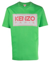 Мужская зеленая футболка с круглым вырезом с принтом от Kenzo