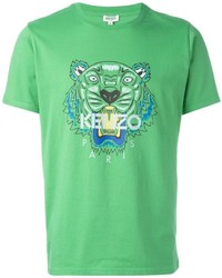 Мужская зеленая футболка с круглым вырезом с принтом от Kenzo