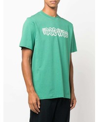 Мужская зеленая футболка с круглым вырезом с принтом от Wood Wood