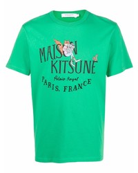 Мужская зеленая футболка с круглым вырезом с принтом от MAISON KITSUNÉ