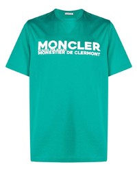 Мужская зеленая футболка с круглым вырезом с принтом от Moncler