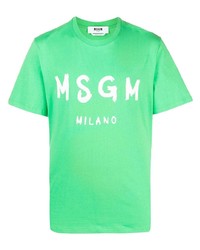 Мужская зеленая футболка с круглым вырезом с принтом от MSGM