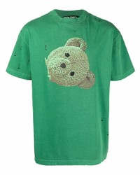 Мужская зеленая футболка с круглым вырезом с принтом от Palm Angels