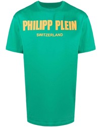 Мужская зеленая футболка с круглым вырезом с принтом от Philipp Plein