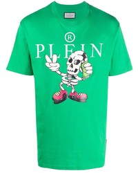 Мужская зеленая футболка с круглым вырезом с принтом от Philipp Plein