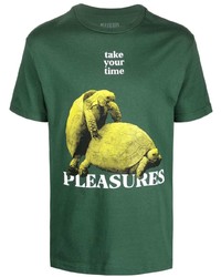 Мужская зеленая футболка с круглым вырезом с принтом от Pleasures