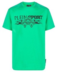 Мужская зеленая футболка с круглым вырезом с принтом от Plein Sport