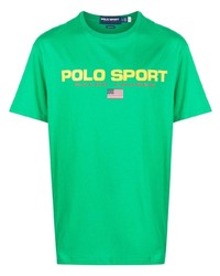 Мужская зеленая футболка с круглым вырезом с принтом от Polo Ralph Lauren
