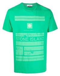 Мужская зеленая футболка с круглым вырезом с принтом от Stone Island