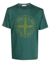 Мужская зеленая футболка с круглым вырезом с принтом от Stone Island