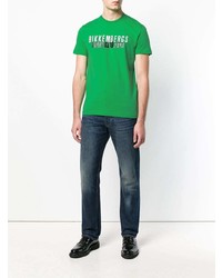 Мужская зеленая футболка с круглым вырезом с принтом от Dirk Bikkembergs