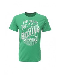 Мужская зеленая футболка с круглым вырезом с принтом от Tom Tailor