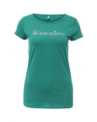 Женская зеленая футболка с круглым вырезом с принтом от United Colors of Benetton