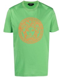 Мужская зеленая футболка с круглым вырезом с принтом от Versace