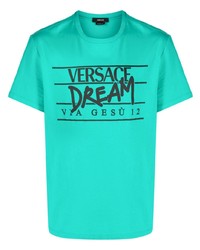 Мужская зеленая футболка с круглым вырезом с принтом от Versace