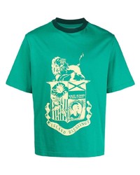 Мужская зеленая футболка с круглым вырезом с принтом от Wales Bonner
